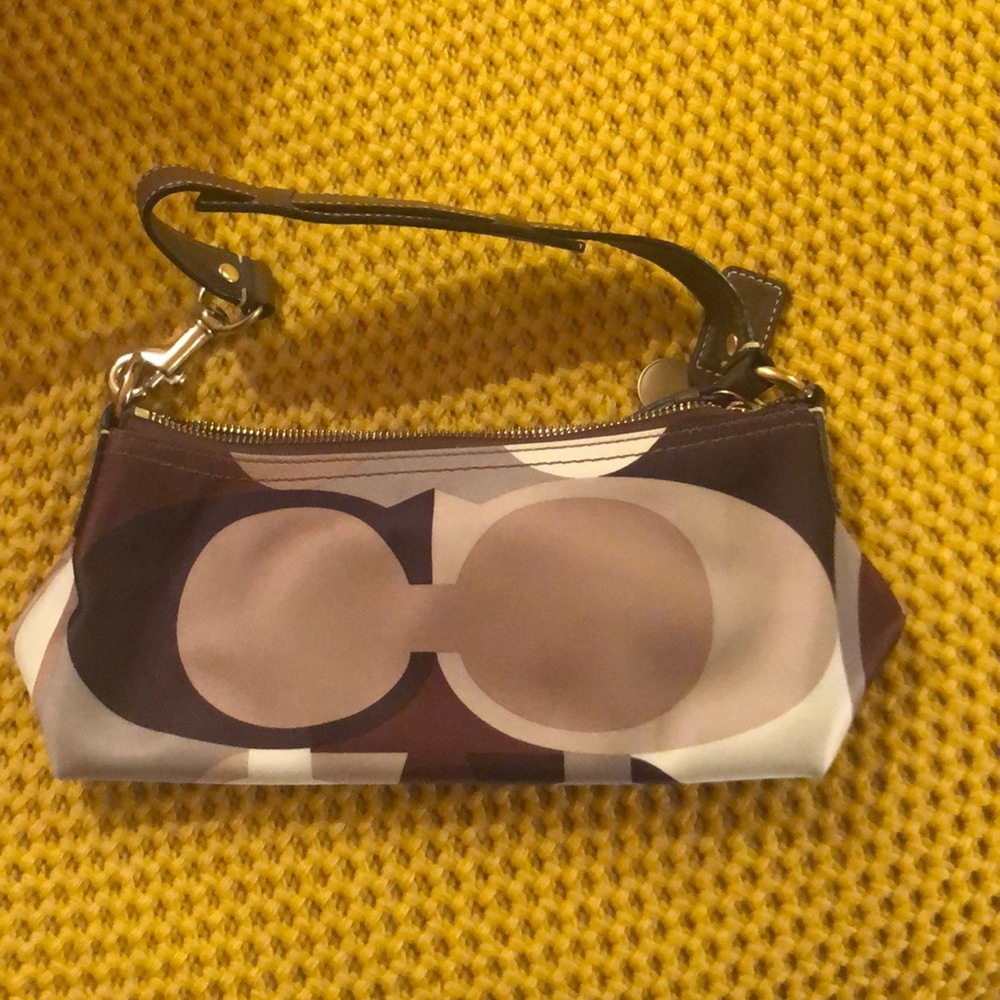 Small brown, green, tan and cream Coach bag